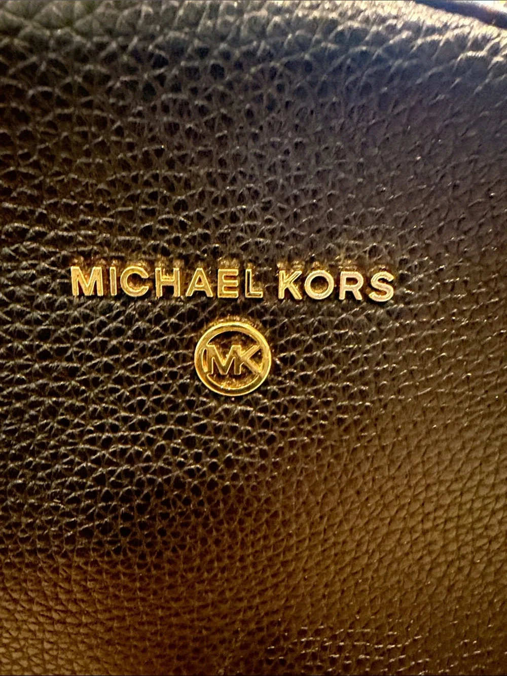 Michael Kors Black Pebbled Leather Backpack with Gold Accents